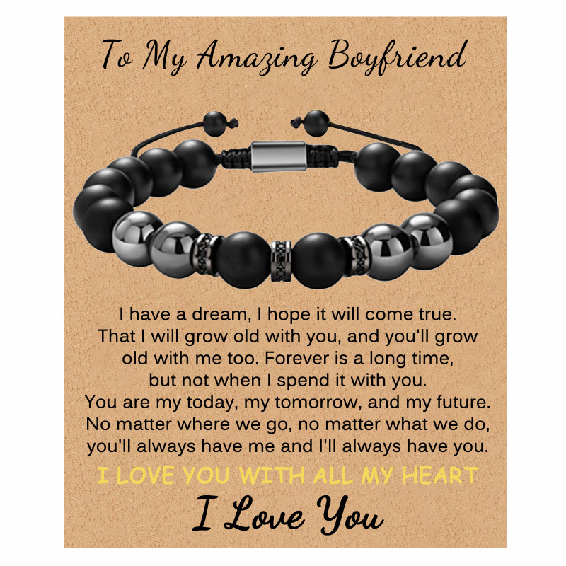 Cross-border explosions 10MM frosted stone black magnet card bracelet to send boyfriend son father greeting card bracelet Cross-border explosions 10MM frosted stone black magnet card bracelet to send boyfriend son father greeting card bracelet