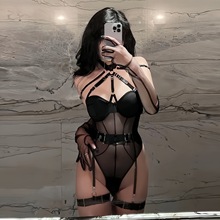 苏爱星情趣内衣连体衣网纱带子拼接复杂重工艺挂脖带腿环跨境新品