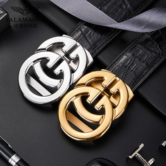 Faleamani Leather Men's Automatic Buckle Fashion Casual Slim Belt with Simple Crocodile Pattern