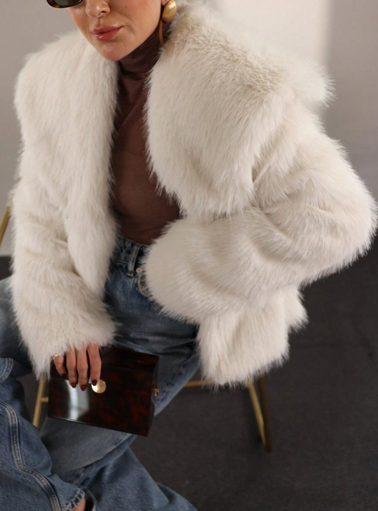 1743g Weight Faux Fur Coat Outerwear Type Long Sleeve Sleeve Length Polyester Fabric Type Regular Top Length Coat Tops Type Daily Occasion Turndown Neckline Loose Fit Type Solid Color Pattern Winter, Spring, Autumn Season Women's Gender Elegant Style Wine Red Color Women's Elegant Solid Color Coat Faux Fur Coat 9