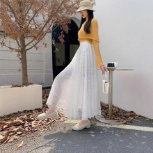 旗袍汉服衬群高腰网纱半身裙长款显瘦仙女裙纱裙蕾丝长裙镂空设计