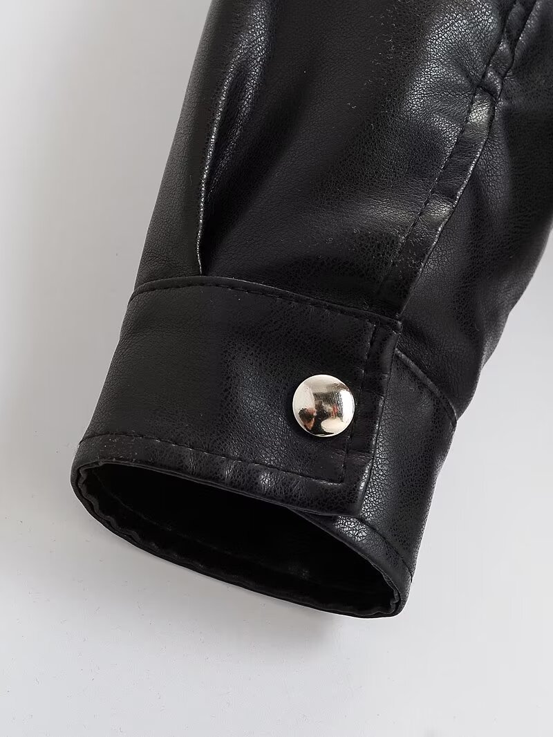 Giacca in pelle PU alla moda per donna - Cappotto oversize con revers e effetto lavato, morbido ed elegante, S/M/L/XL (nero, grigio lavato)_voghion.com