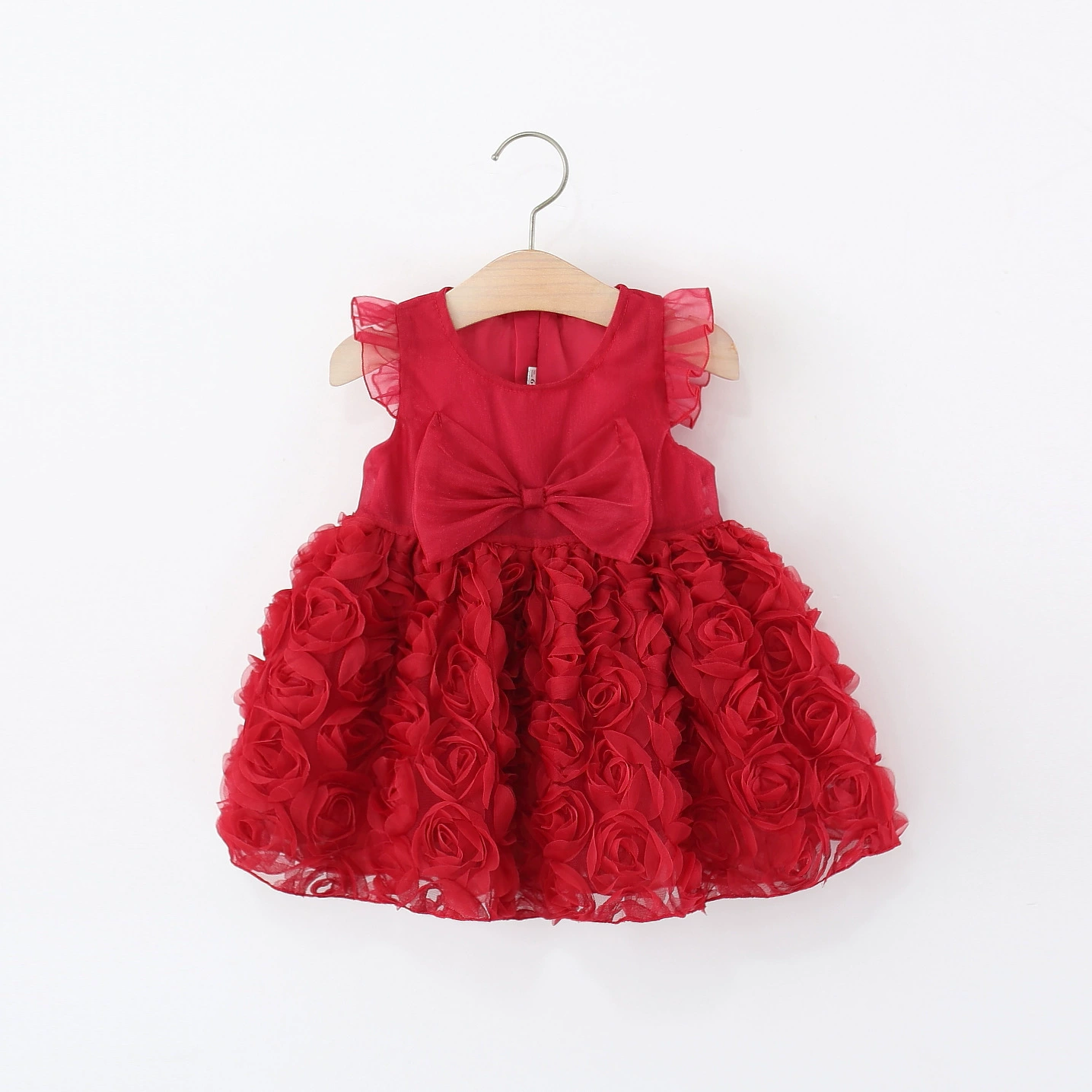 Летняя новая внешнеторговая детская одежда оптом бант розы девушки летающие рукава платье платье принцессы платье платье
