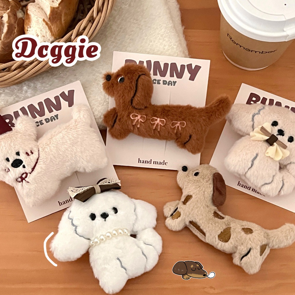 Caricatura muñeca de peluche salchicha perro muñeca abrazadera para el cabello de la niña de peluche al por mayor abrazadera para el cabello rotura al por mayor