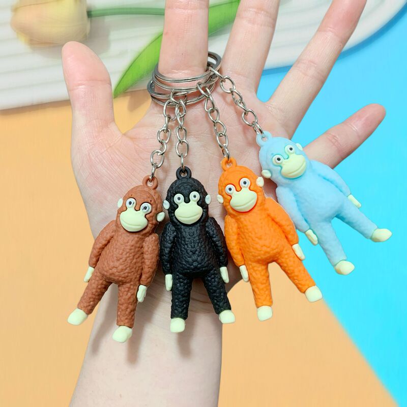 Amazon's Popular Gorilla Pvc Soft Rubber 3D Figurine Keychain Creative Small Pendant Student Backpack Decoration