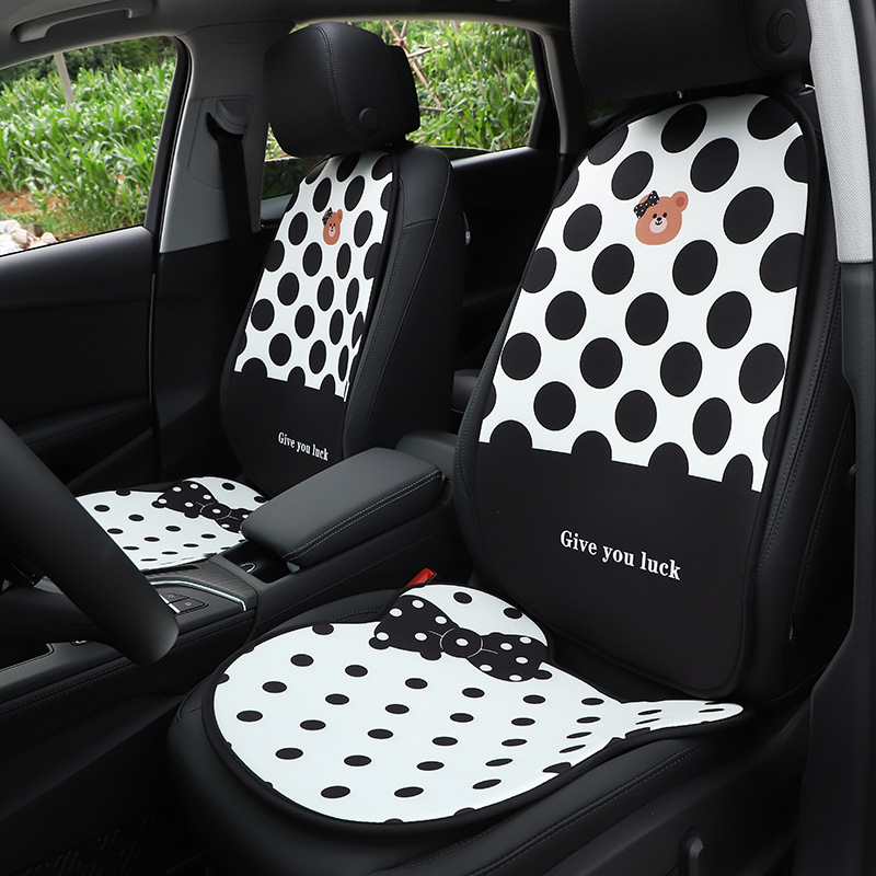 Car Cartoon Seat Cushion Ice Silk Polka Dot Bear Car Seat Breathable Seat Cushion Four Seasons Universal Car Interior Supplies