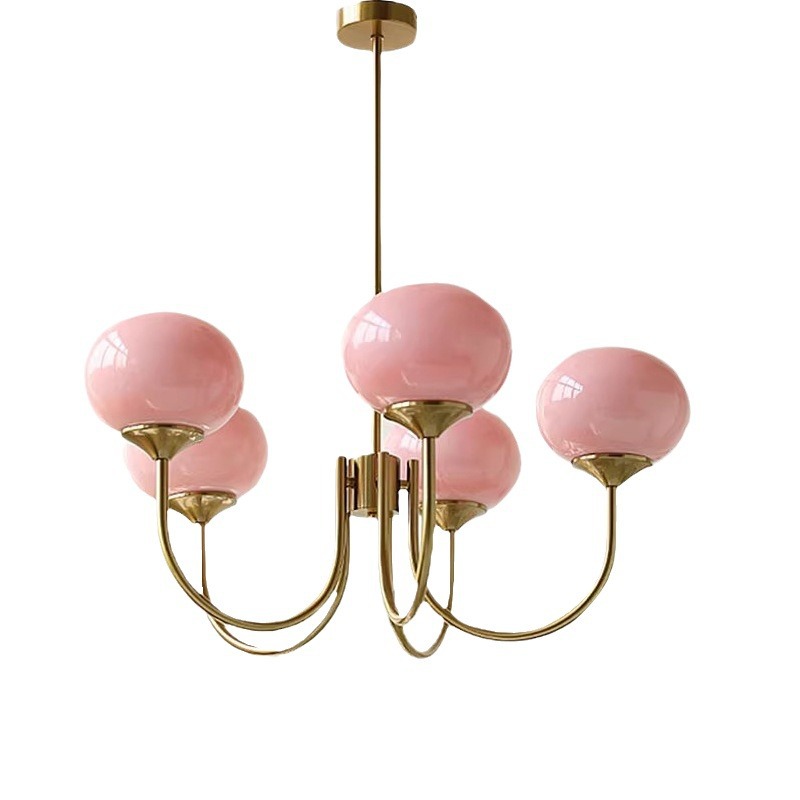 [Seleccionado cuidadosamente] candelabro de sala de estar rosa, dormitorio cálido creativo medieval, lámpara de dormitorio principal, frijol mágico crema retro francés