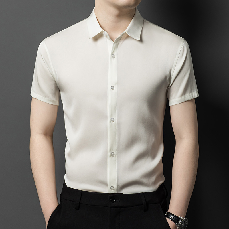 High Quality Mulberry Silk Shirt Men's Summer New Fashion Business Casual Lapel Thin Shirt Men's Clothing High Quality Mulberry Silk Shirt Men's Summer New Fashion Business Casual Lapel Thin Shirt Men's Clothing