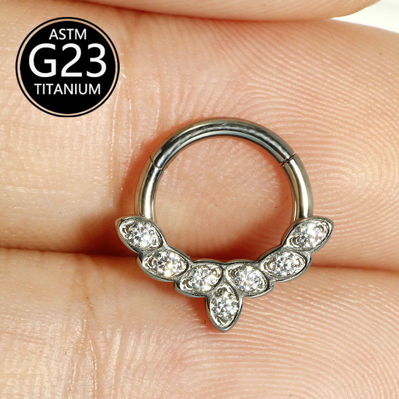 G23 Titanium Nose Ring Closed Ring Piercing Jewelry with Zircon and Diamond, European American Style Nose Jewelry detail image 8