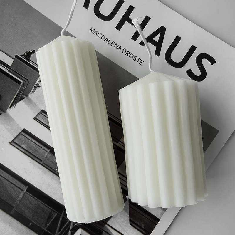 Geométrica en punta superior a rayas cilíndrico vela molde DIY a rayas cilíndrico aromaterapia vela jabón hecho a mano fragancia molde de piedra