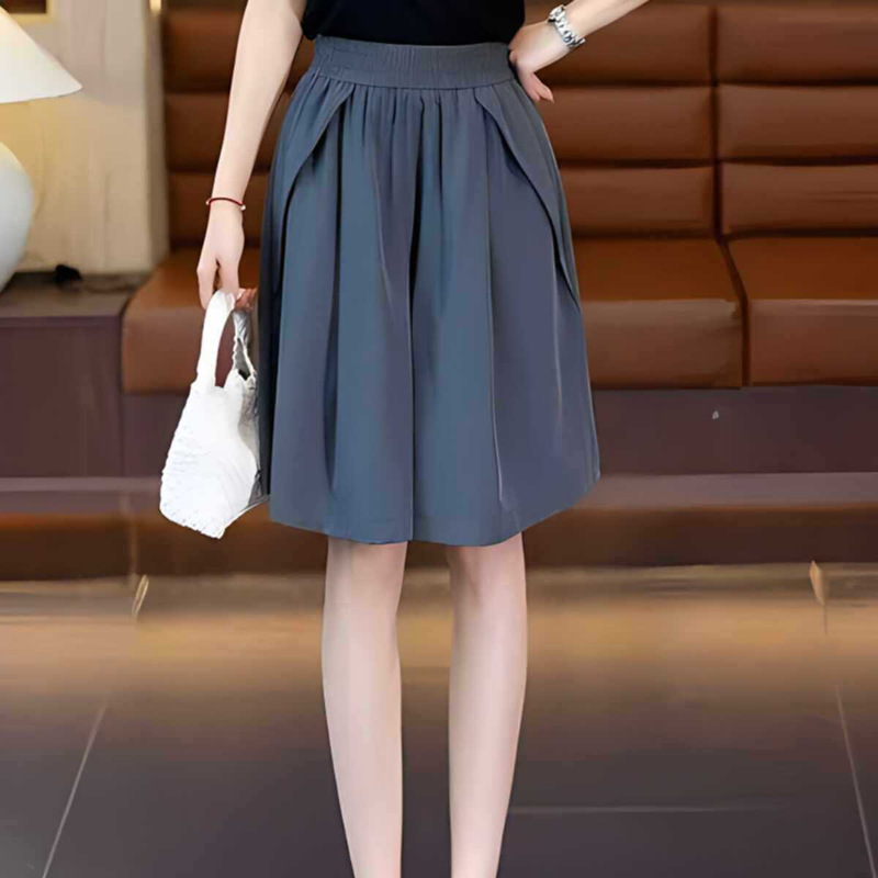 Plus-Size 2026 Summer Ice Silk Texture Women's High-Waisted Thin Loose Straight Pleated Cool Casual Shorts