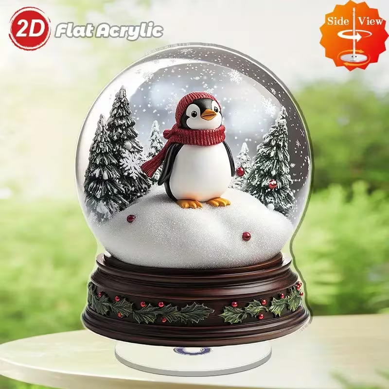 Impresión plana transfronteriza 2D plana 360 giratoria vista de nieve pingüino cabina accesorios de escritorio festivales interiores al aire libre