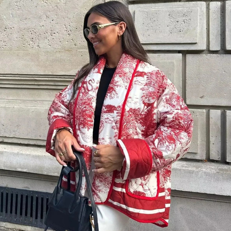 Za Aliexpress Popular Cross-Border Export European and American Style Women's Printed Double Flap Pocket Pants Decorated Cotton Outwear