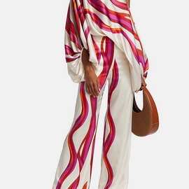 Set printed round neck loose wide leg pants套装印花圆领宽松