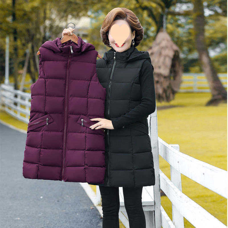 Middle-aged and elderly cotton vest for women in winter wear outside with a thickened mother's outfit mid-length style plus fat plus size 200 catties
