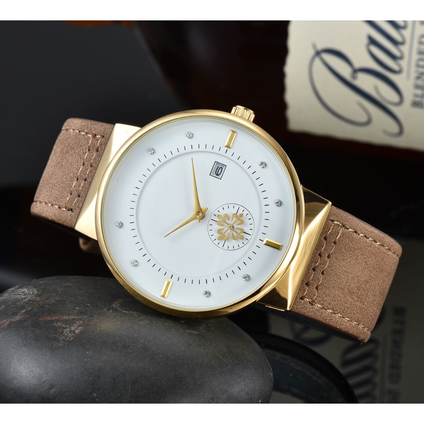 Baida Fashion Belt Men's Business Cross-border Chronograph Fashion Quartz Watch Foreign Trade Chronograph