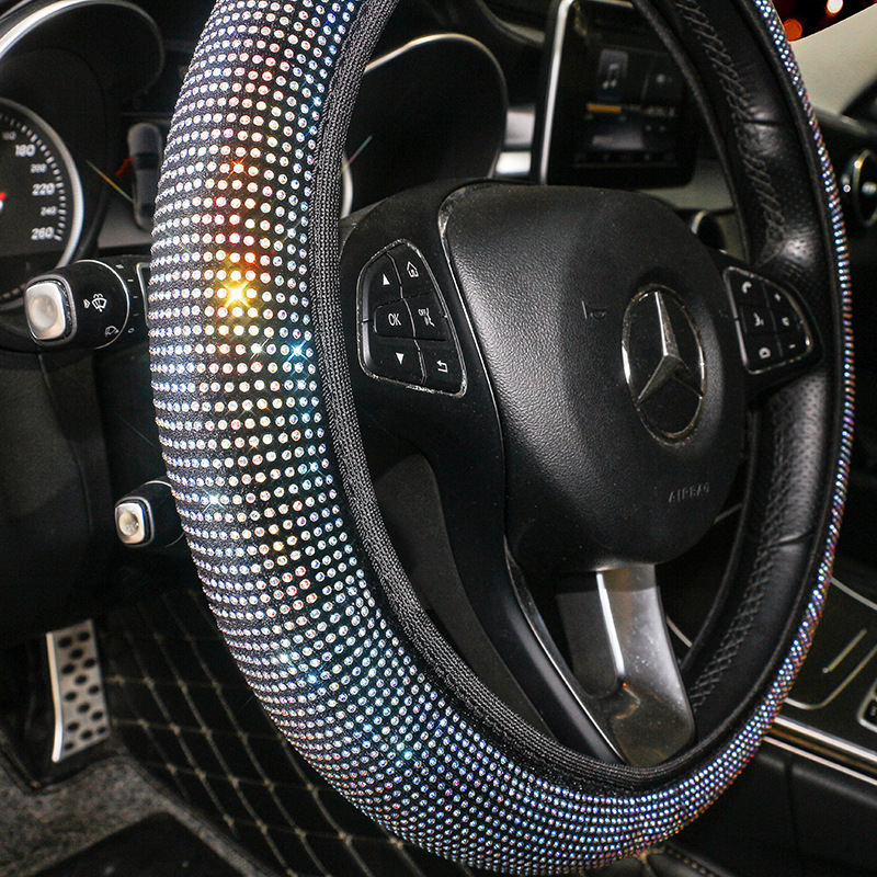 Cubierta de la rueda de dirección del coche con diamante verano elástico no caucho anillo belleza diamante perforación caliente coche interior transfronteriza cubierta de la manija de la venta caliente