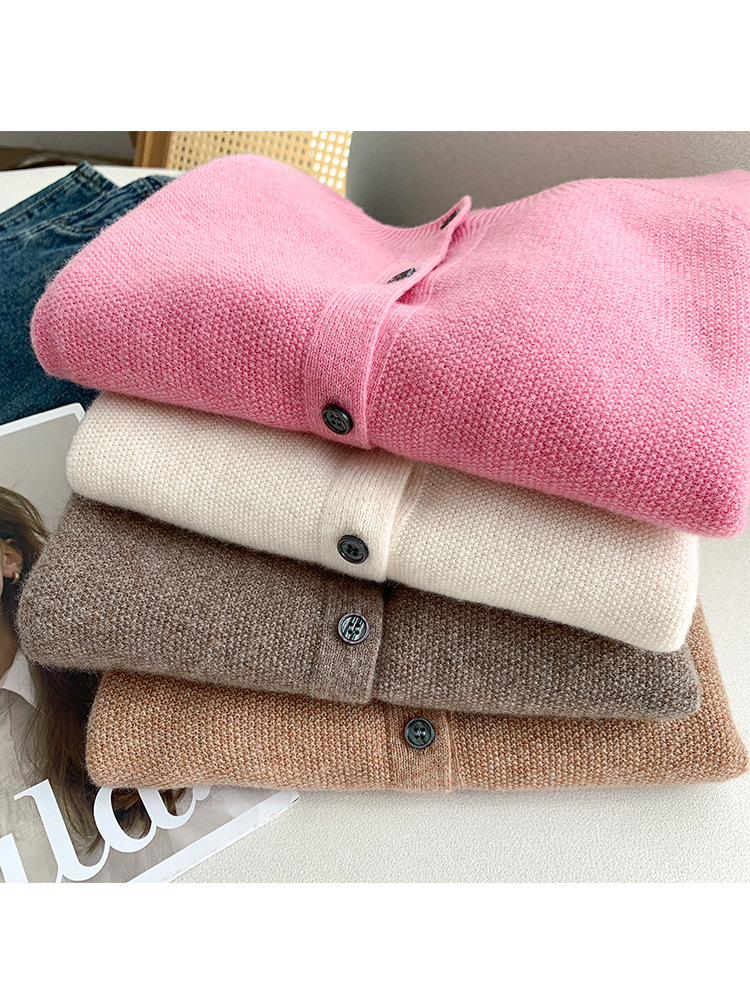 Endi wool cashmere cardigan women's autumn and winter new high-grade fashionable temperament inner knitted bottoming shirt top