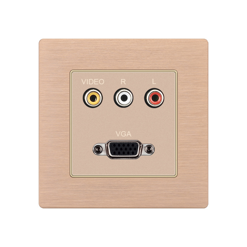 外贸86型开关音视频光纤VGA弱电多媒体组合插座2.0mm铝拉丝香槟金