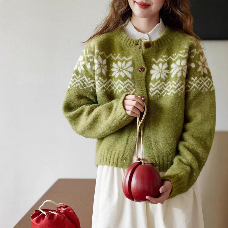 Norwegian Forest Wool Loop Yarn Fair Isle Sweater Women's Autumn and Winter Lazy Style Sweater Jacket Norwegian Forest Wool Loop Yarn Fair Isle Sweater Women's Autumn and Winter Lazy Style Sweater Jacket