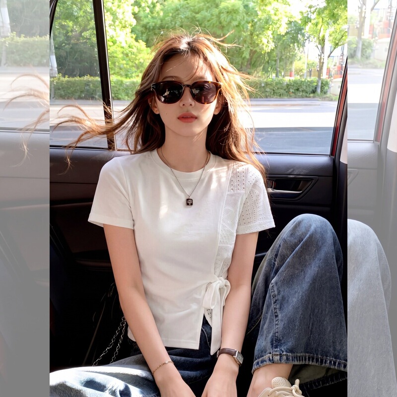 Large Size Irregular Strap Short-Sleeved T-Shirt for Women, New Summer Style Slimming Top for Women Large Size Irregular Strap Short-Sleeved T-Shirt for Women, New Summer Style Slimming Top for Women