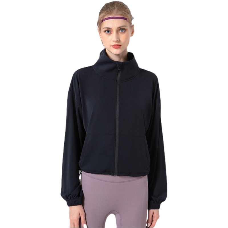 2024 primavera y verano nuevo collar del soporte cordón ropa de yoga Cloud sense Loose simple Adelgazamiento bolsillo de la capa de los deportes ropa de fitness