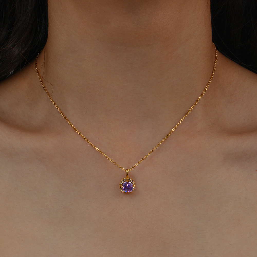 Retro Geometric Stainless Steel Pendant Necklace Plating Zircon Stainless Steel Necklaces_colorza_5