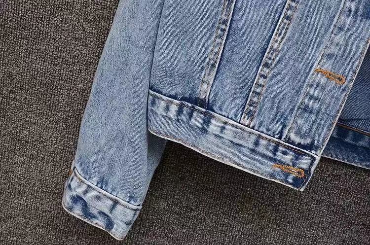 ​​Women's Beaded Denim Jacket – European Slim Fit, Heavy-Duty Stitching (S-5XL, Light Blue & Black)​​_ecoleips.com