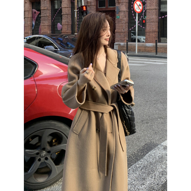 红色呢子气质款毛呢外套100纯羊毛双面宽松大衣女秋冬高级感胖MM