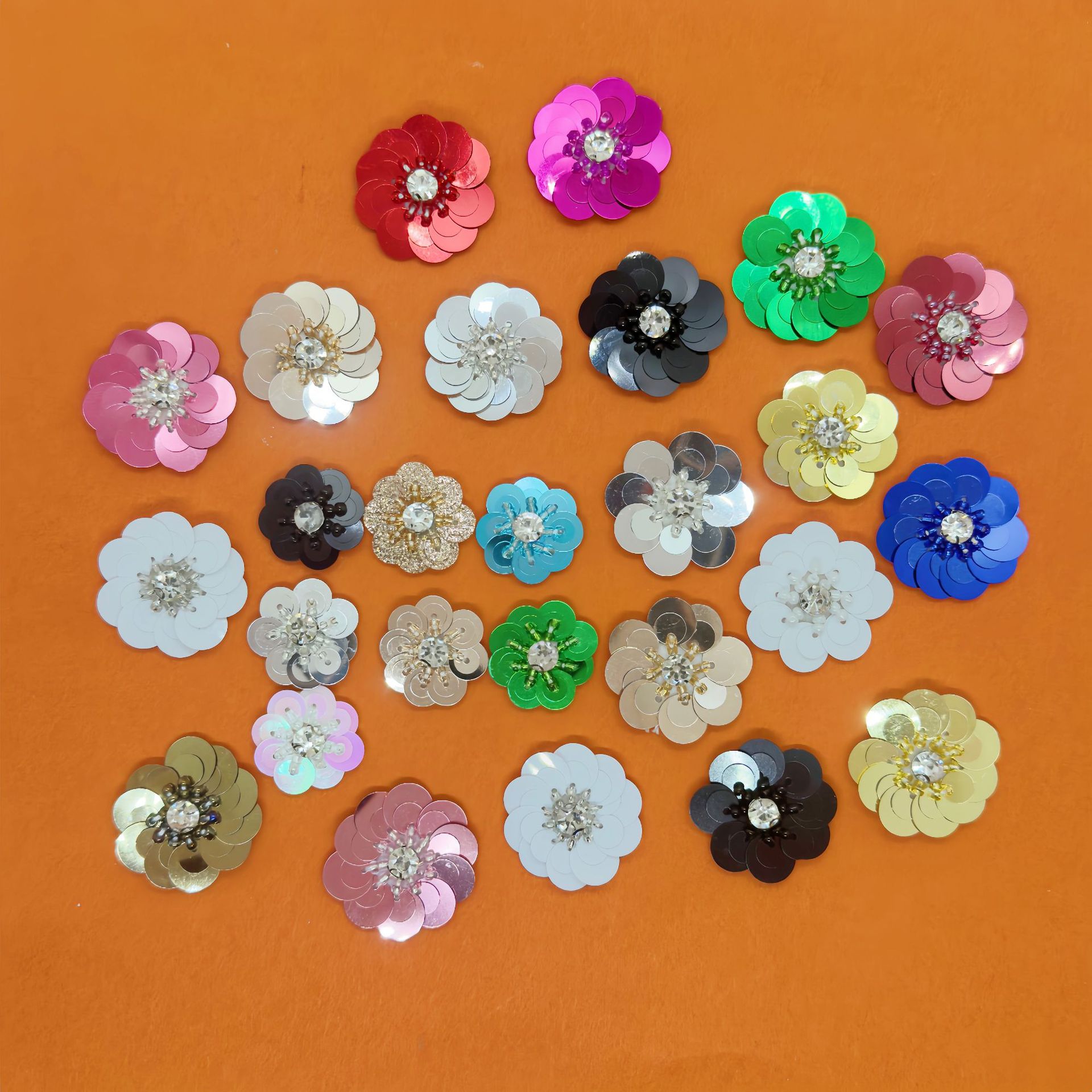 手工钉珠彩色亮片水钻花朵布贴服装包包鞋袜帽子装饰花DIY辅料