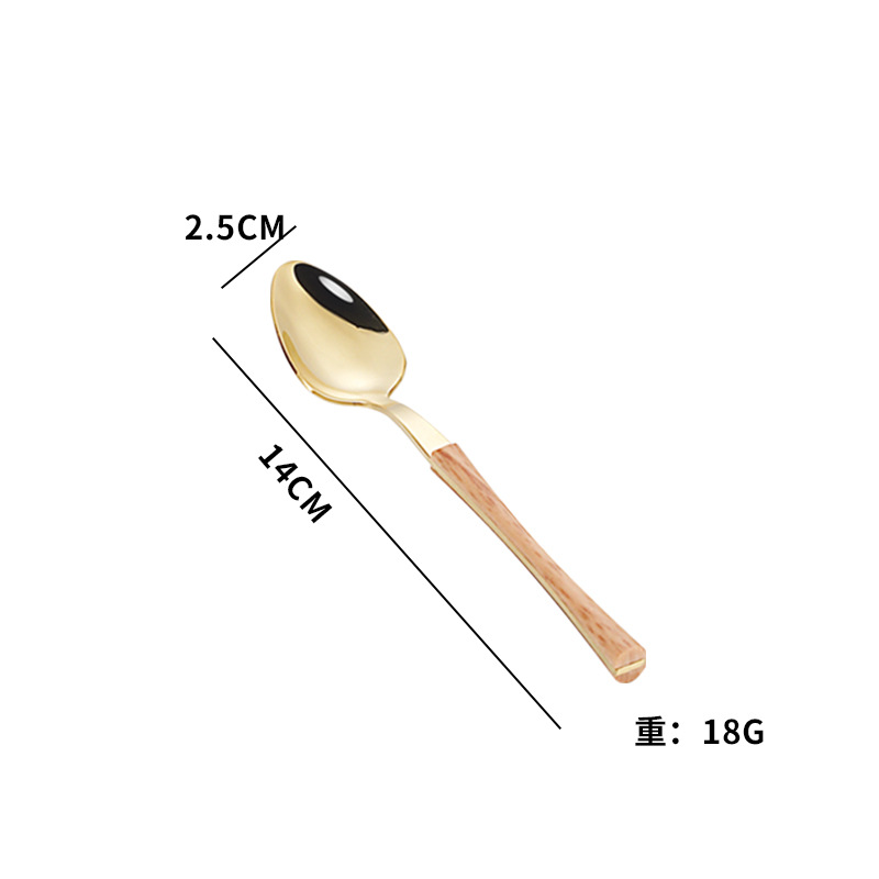 Cross-border Amazon imitación de acero inoxidable mango de madera pequeña cintura cuchillo, tenedor y cuchara de cuatro piezas conjunto occidental vajilla regalo traje de regalo para la boda