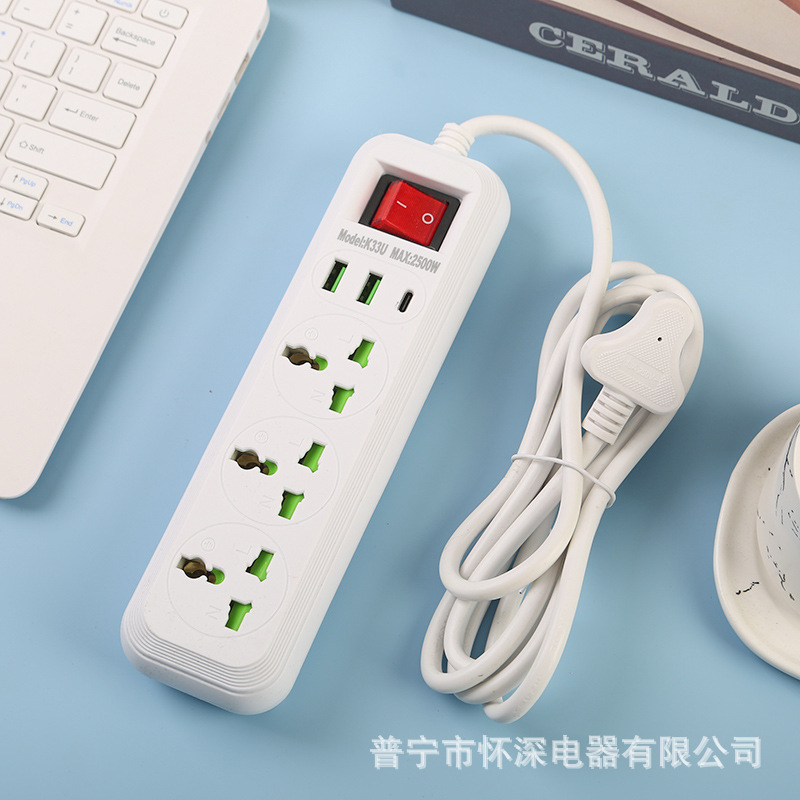 2USB + 1Type-c estándar británico estándar europeo y estándar americano interruptor de cabezal con puerta de seguridad infantil verde tres nueve jack