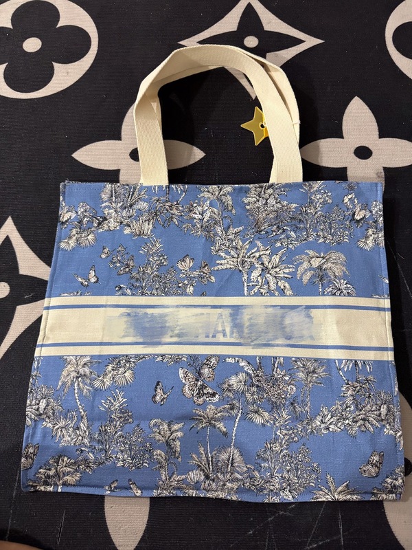 D家夏季新款 限定赠礼蓝色蝴蝶印花男女托特包单肩手提环保购物袋|undefined