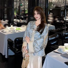 新中式风高级感女装秋夏款复古时尚印花上修身衣气质吊带裙套装