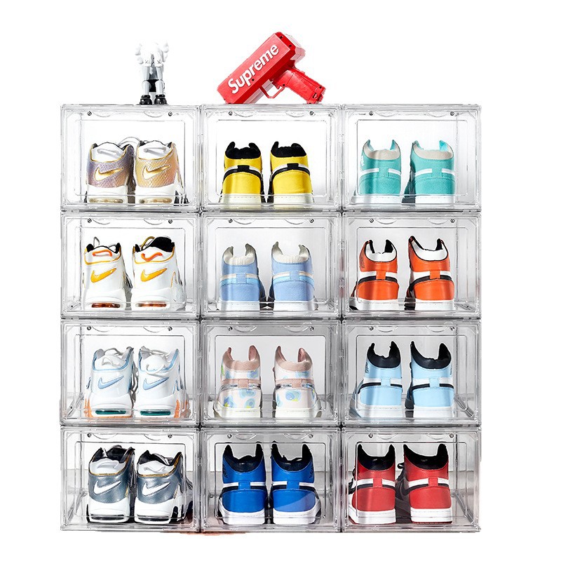 Caja de zapatos transparente de seis lados transparente de 360 ° caja de libros transparente caja de almacenamiento transparente