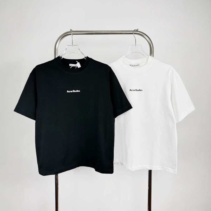 Cross-Border New Classic Ac Letter Embroidered Short-Sleeved Black and White Basic American Spring and Summer Casual T-Shirt Round Neck Men's and Women's Trendy