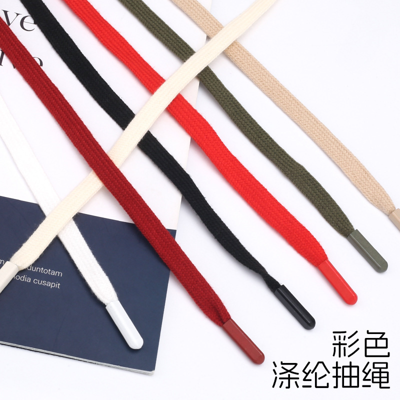Colorful Polyester Drawstring Hoodie with Metal Tips, Flat Cord for Sweatpants, Casual Pants, Waistband, and Drawstring for Cinching Colorful Polyester Drawstring Hoodie with Metal Tips, Flat Cord for Sweatpants, Casual Pants, Waistband, and Drawstring for Cinching