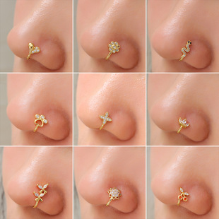 European and American Perforation-free Piercing Jewelry Personalized Creative Love Snake-shaped Nose Ring Copper Micro-inlaid U-shaped Nose Clip Fake Nose Ornaments