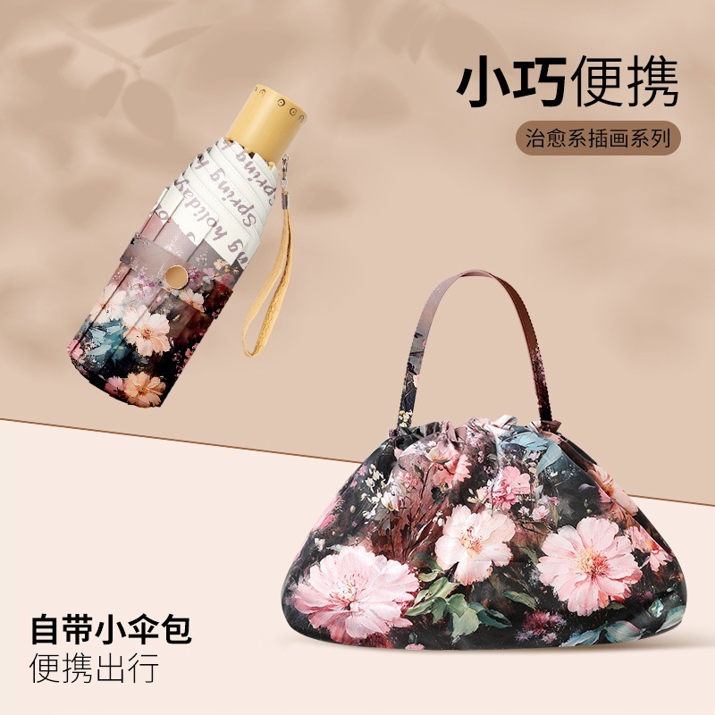 24骨高级感遮阳伞双层双花黑胶超强防晒晴雨两用折叠太阳伞女|undefined