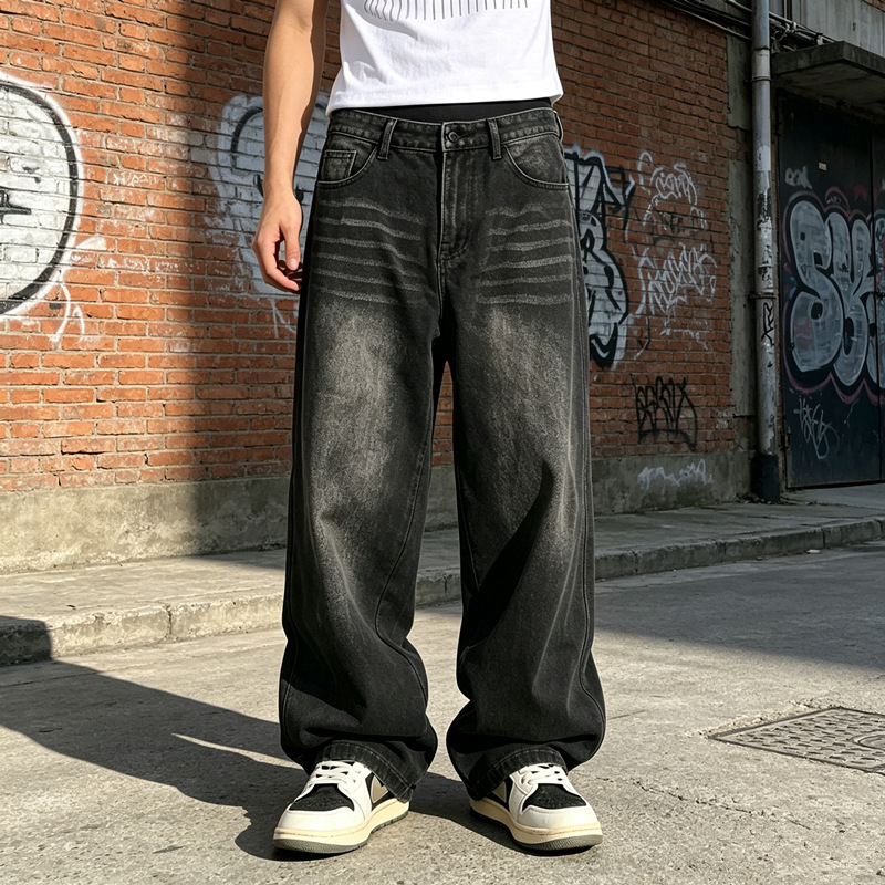Cross-border European and American plus-size men's jeans, men's high street fashion brand oversized loose wide-leg pants, foreign trade wholesale Cross-border European and American plus-size men's jeans, men's high street fashion brand oversized loose wide-leg pants, foreign trade wholesale