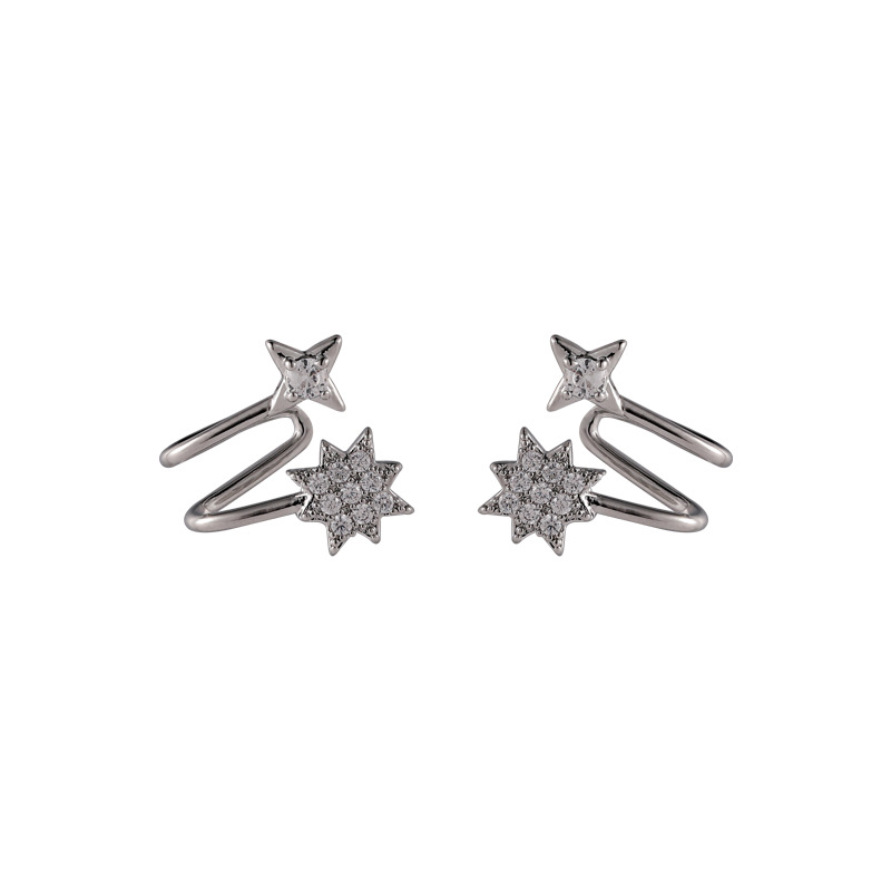 Korea Six-pointed Star Micro-inlaid Zircon Copper Earrings Wholesale display picture 2