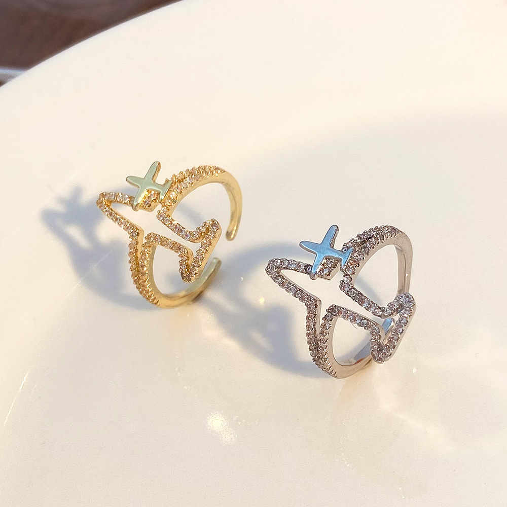 Fashion Airplane Copper Inlay Artificial Diamond Open Ring 1 Piece
