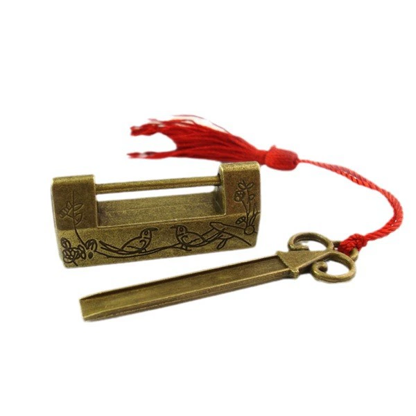 Птичий замок, старомодный антикварный замок, imitation bronze lock, китайский замок, маленький бронзовый миниатюрный антикварный ретро замок, замок с горизонтальным открытием
