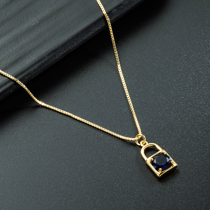 European and American creative personality zircon lock pendant copper necklace