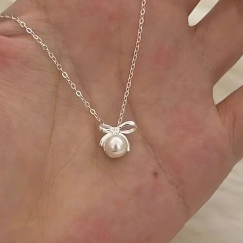 Bowknot Pearl Necklace Luxury Niche Ins High-end Simple Fashionable Elegance Clavicle Qixi Festival Valentine's Day Gift 