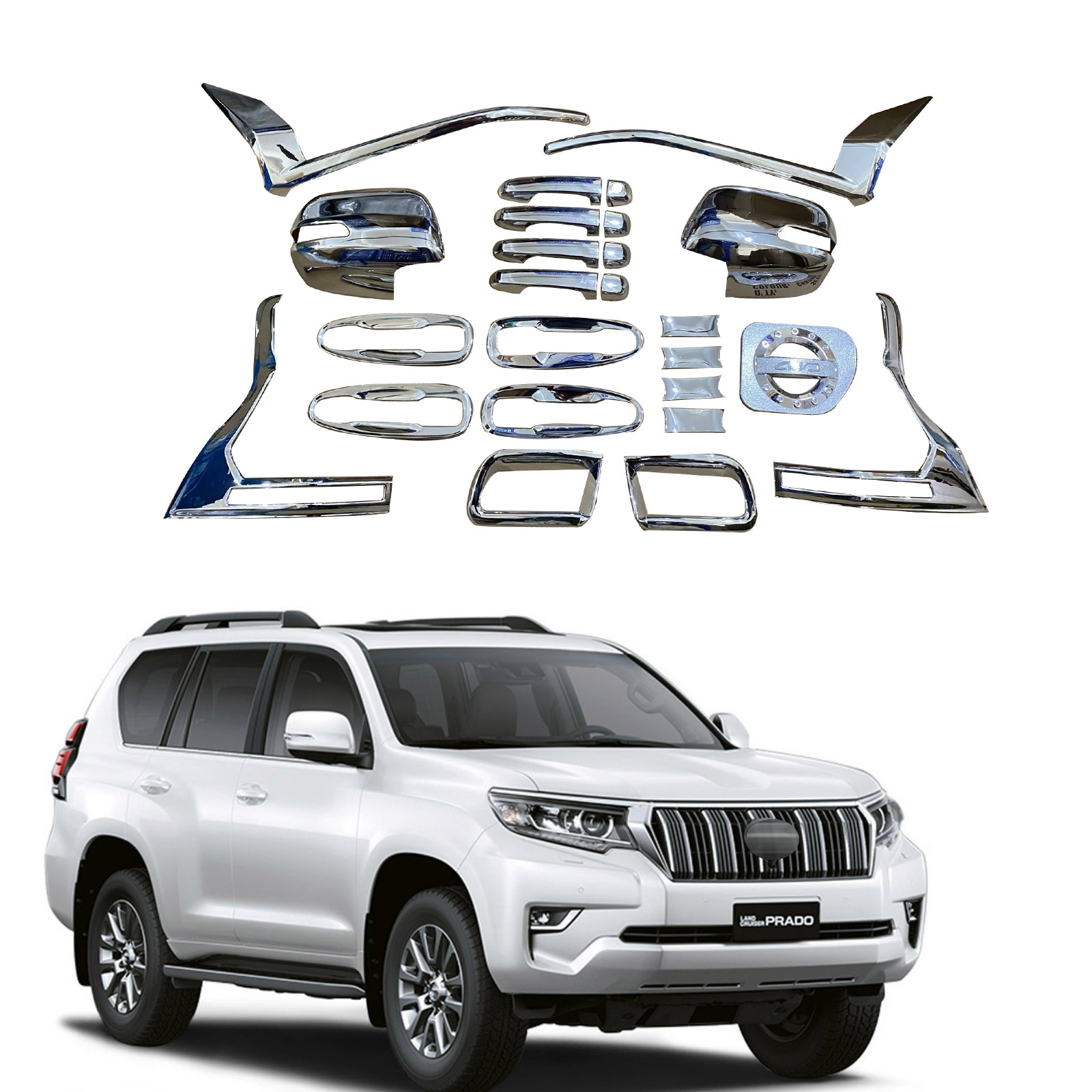Prado FJ150 üçün xrom güzgü qapağı və qapı dəstəyi dəsti