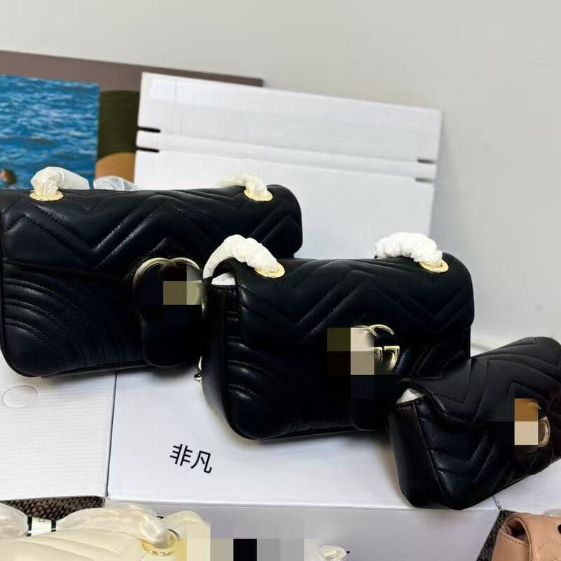 2024 New Women's Bag Gujia Gg Wave Pattern Marmont Mamont Bag Genuine Leather Chain Crossbody Bag 446744 2024 New Women's Bag Gujia Gg Wave Pattern Marmont Mamont Bag Genuine Leather Chain Crossbody Bag 446744