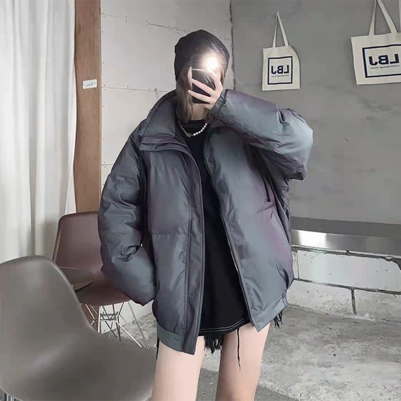 2022 двойная линия хит-стрит красочное светоотражающее лазерное хлопковое пальто с хлопковой подкладкой хлебное пальто модное пальто