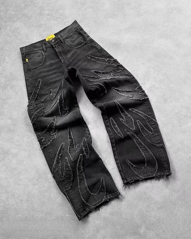 アメリカンオーブのレトロなコウモリの模様の刺繍のゆったりしたジーパンの男性の街頭のy2kズボンのだらだらしているジーパン|undefined