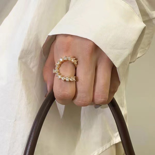 Crescent Moon Full Diamond Designer Ring Elegant Retro Jewellery_voghion.com